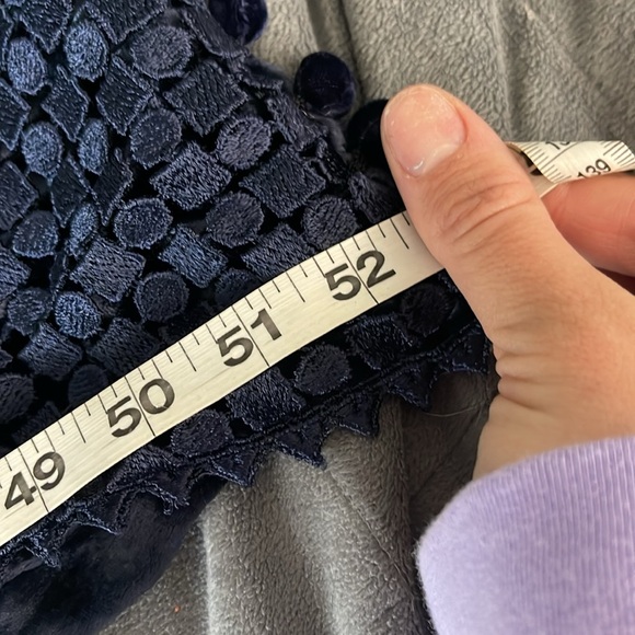 Navy Crocheted and Velvet Scarf - Picture 6 of 7